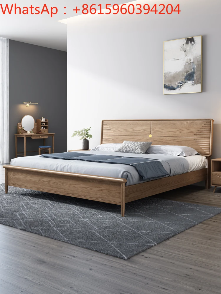 Ash wood bed solid wood bed  master  1.8m double  modern simple light luxury 1.5 Nordic style high box storage