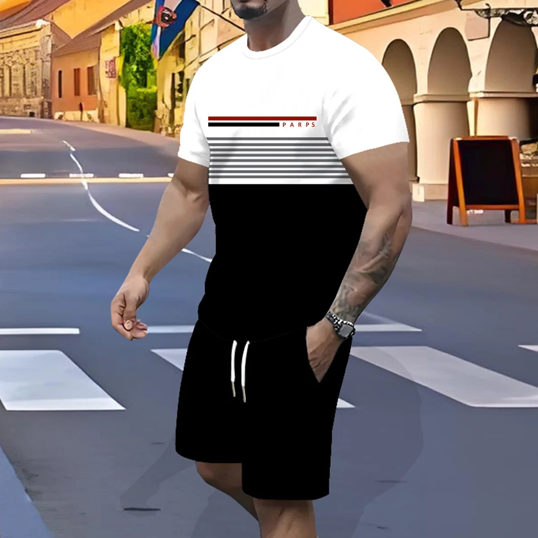 

Adult men's new sports suit fast-drying polyester color matching 3D printing cover elastic waist color matching y2k trend design