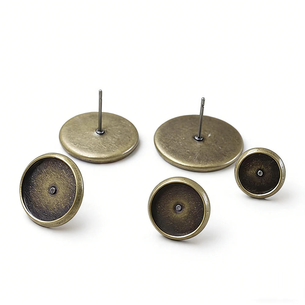 

100pcs/lot 8/10/12/14/16mm round Silver Gold Bronze Plated Pad Earing Blank studs Tray Base NICKEL Lead FREE DIY jewelry finding