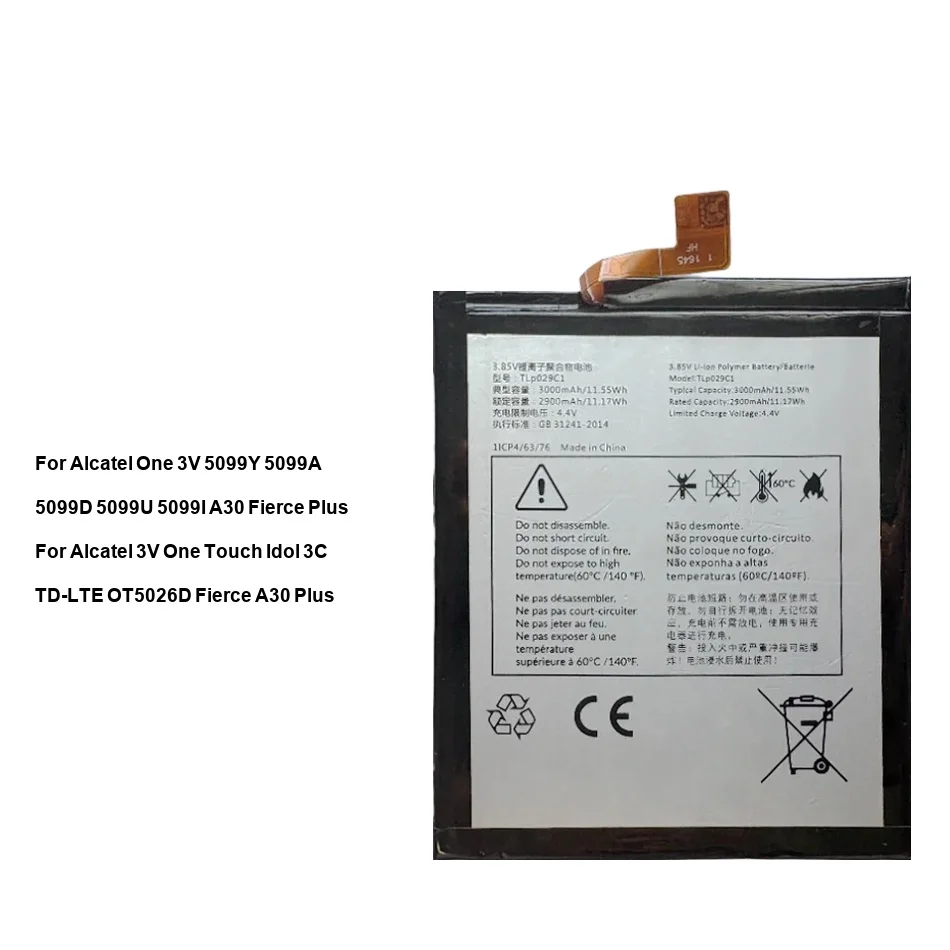 Bateria de Celular com Energia Confiável TLP029CC TLp029C1 TLp029C7 3000mAh A30 Fierce Plus LTE