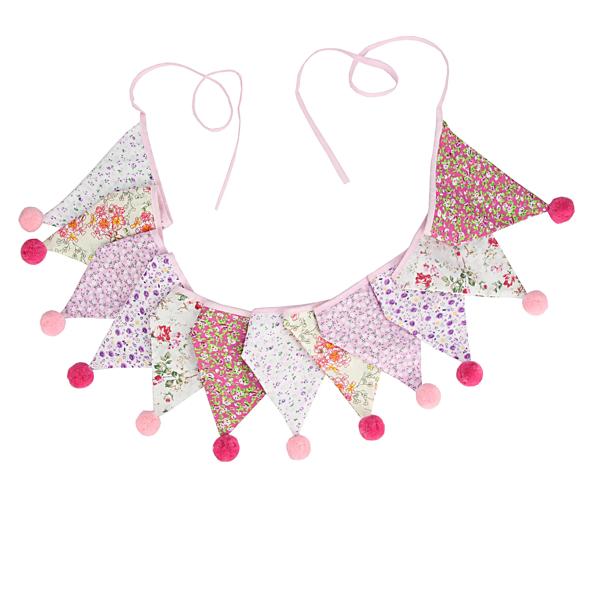 3,2 m Vintage-Blumenstoff-Wimpelkette, 12 Wimpel-Flaggen mit Kugeln, Hochzeit, Party, Dekoration, Banner, Zuhause, Babyparty, Karneval, Girlande – Detail 15