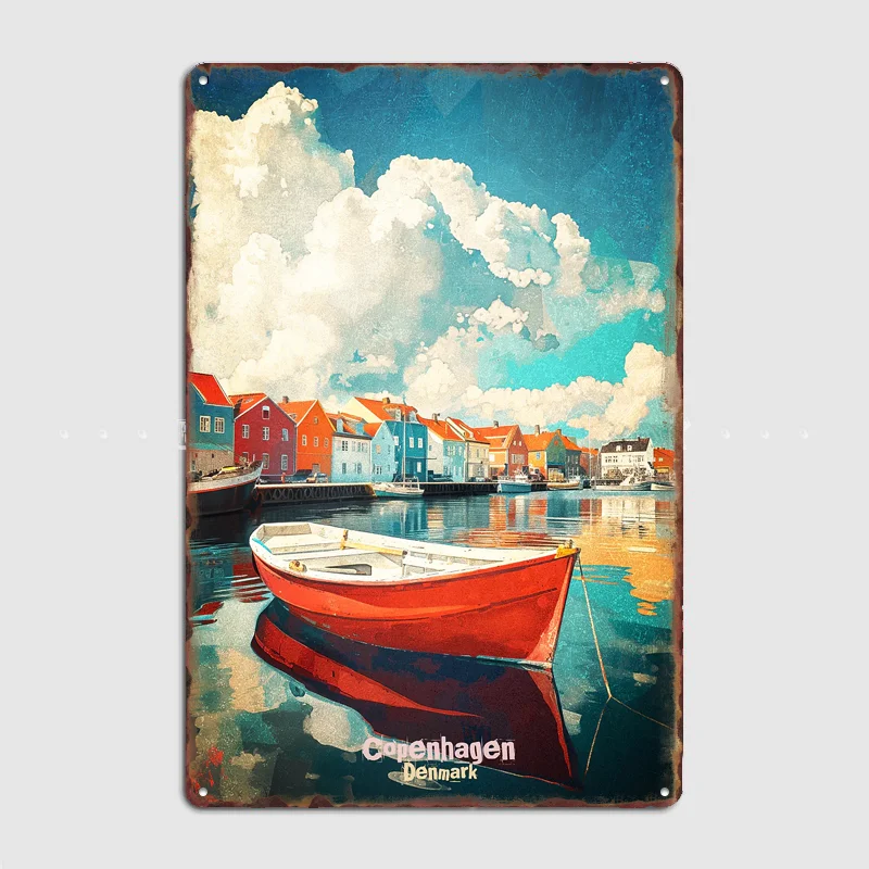 Póster Retro de Copenhague, Dinamarca, con Arte Colorido y Paisajes de Viaje, Letrero Metálico Decorativo para Garaje, Club, Habitación Interior, Decoración Personalizada para el Hogar
