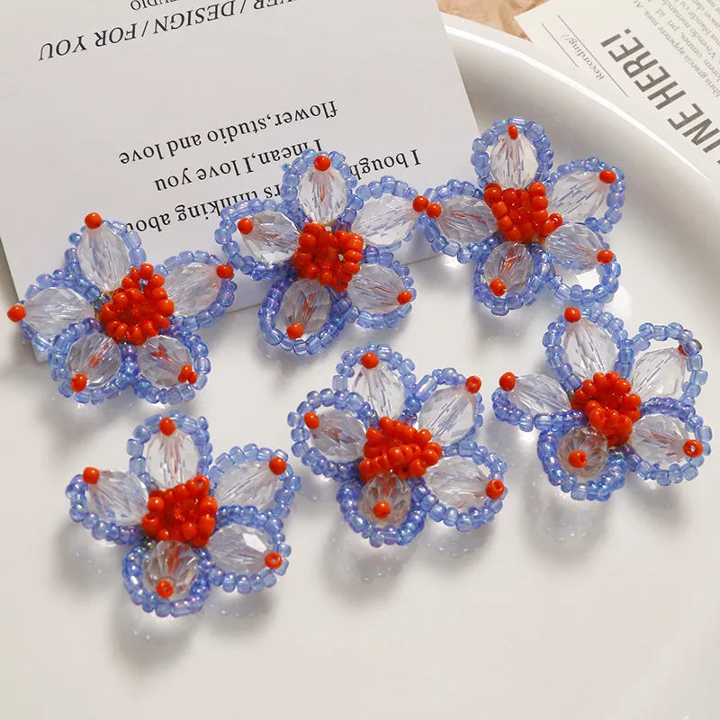 2pcs Pastoral wind contrast woven beaded flower earrings female diy acrylic accessories sweet earrings female material