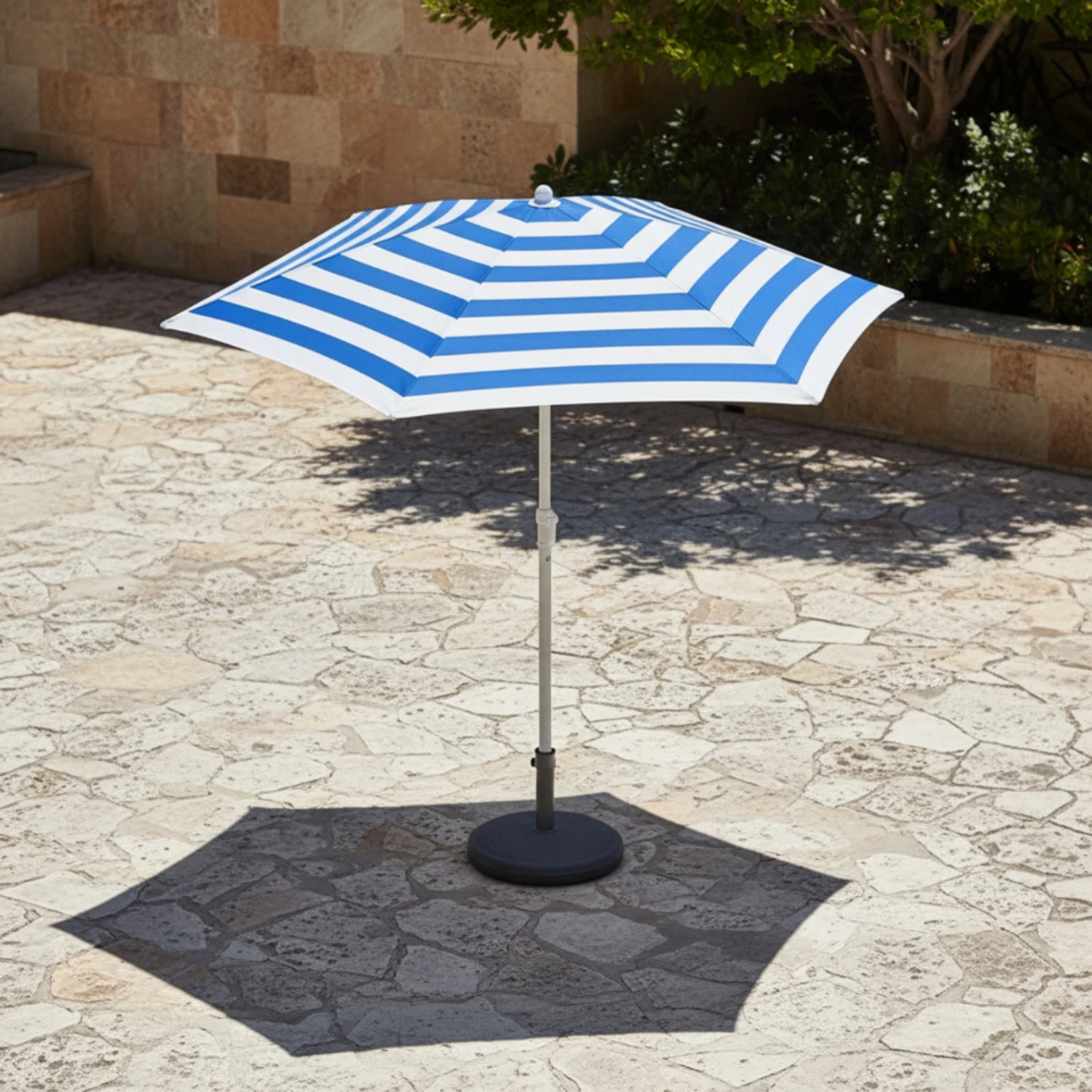 Patio Umbrella with Weighted Base Stable Striped Umbrella with Base Long-Lasting Compact for Garden, Backyard