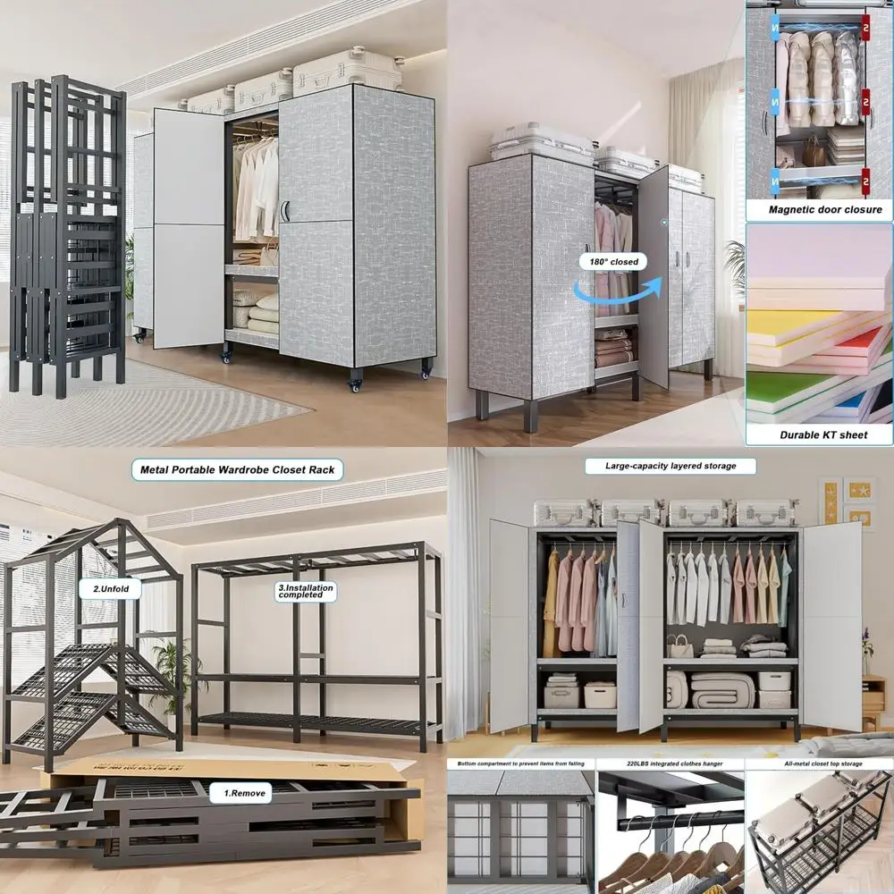 

Сверхмощная складная портативная вешалка для одежды для подвешивания и качения одежды, поддерживает 2000 фунтов, магнитная дверная застежка, идеально подходит для L