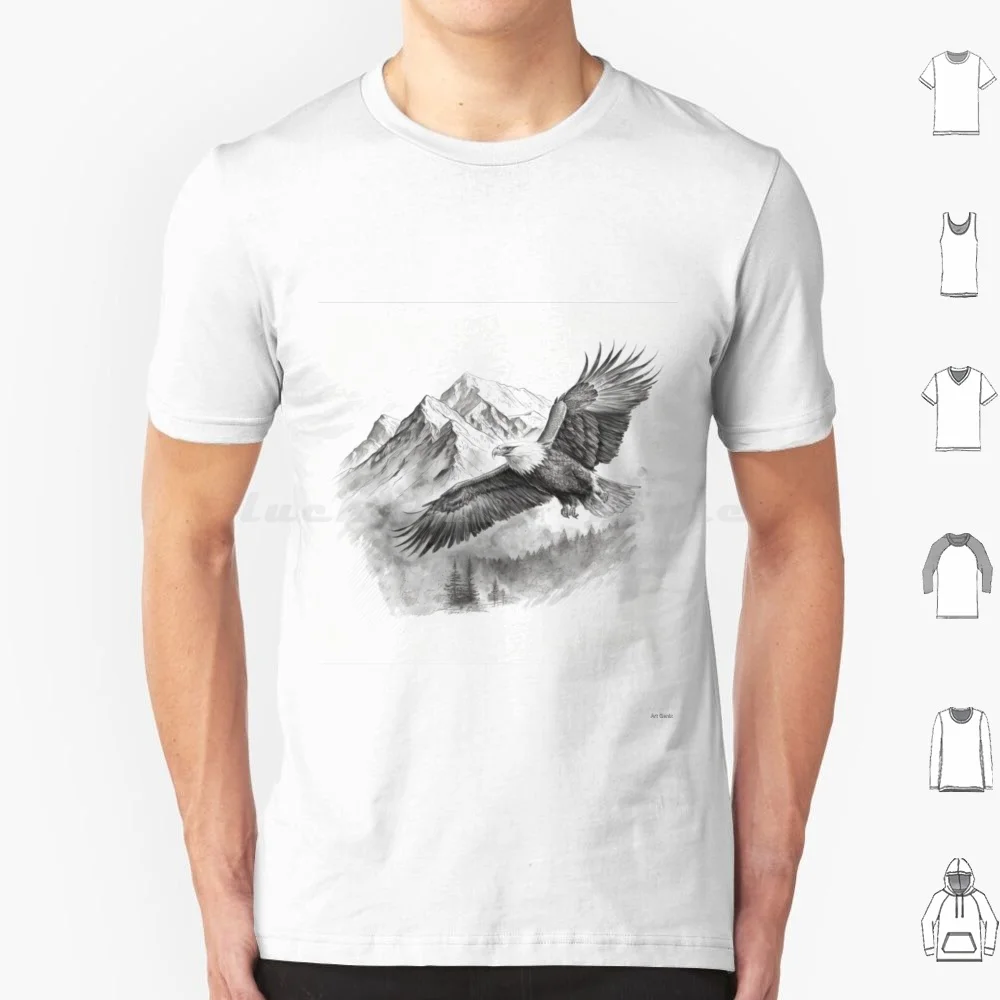 

Eagle And Mountain Sketch T Shirt Cotton Men Women DIY Print Eagle Bird Vintage America Flag Animal Usa Nature Mountain Hiking