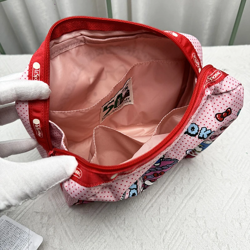 Kawaii Hello Kitty Makeup Bag Sanrio KT Cat Coin Purse Large Capacity Cosmetic Bag Portable Wash Pouch Pen Bag