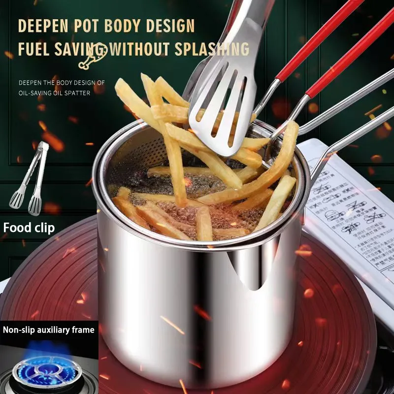 

304 Stainless Steel Frying Pan 1.2L Household Mini Fryer Hot Milk Complementary Food Pot Multi Functional Fryer Filter Residue