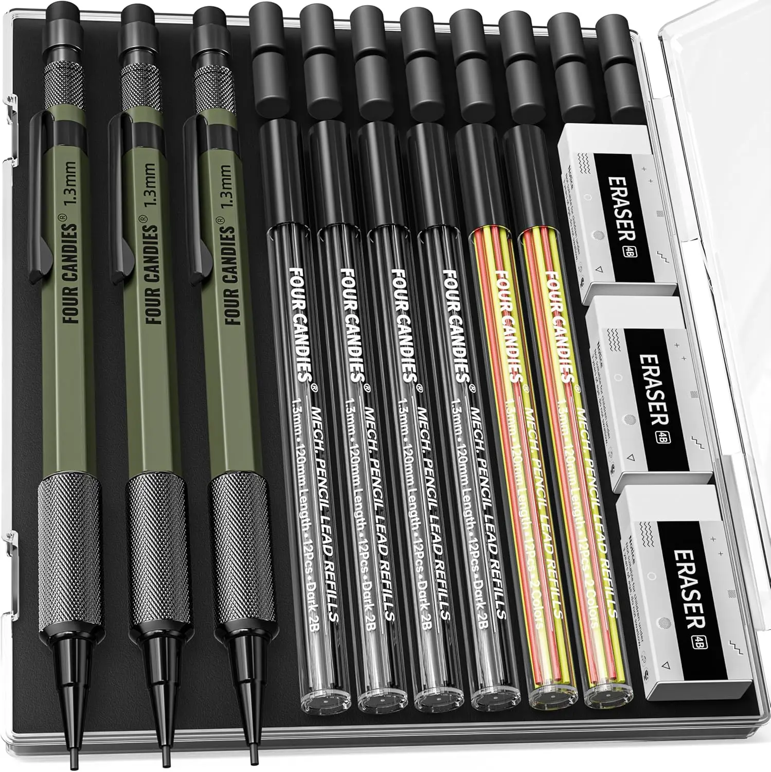 

1.3mm Mechanical Pencil Set with 72 Lead Refills, Metal Weatherproof Carpenter Pencils for Woodworking Drafting