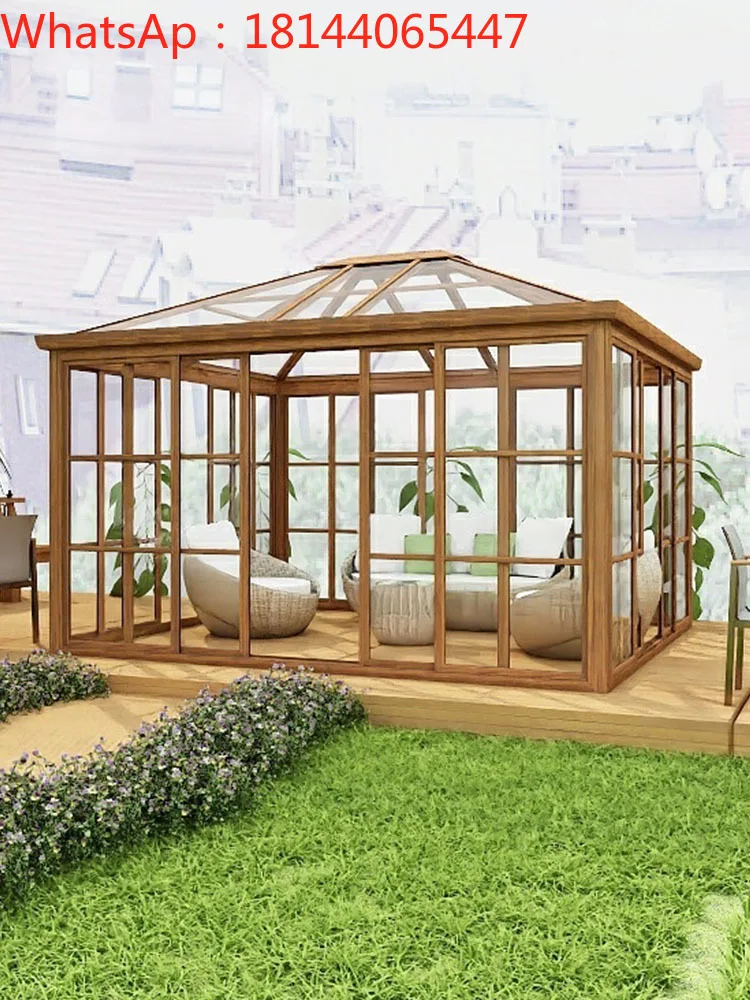 Outdoor glass house, villa, courtyard, sunshine room, aluminum alloy simple wooden house, mobile leisure assembly pavilion