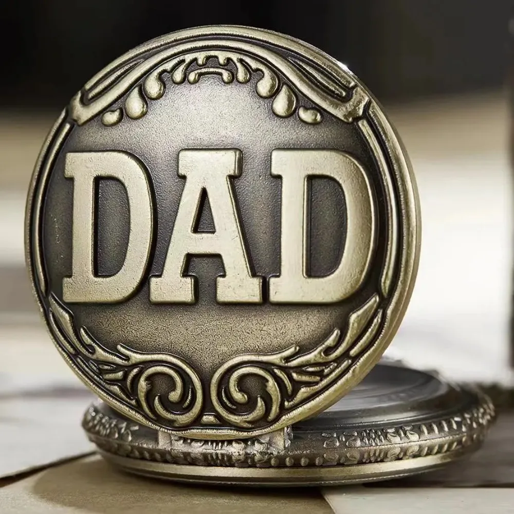 Vintage bronze carving DAD Fashion Quartz Pocket Watch Give Father Best Pendant Gift Collection Artwork
