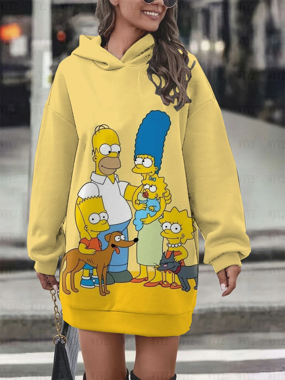 New Winter Hooded Sweatshirt Dress Disney The Simpsons Printed Pullover Sweatshirt Casual Fashion Street Style Women\'s Sweatshir