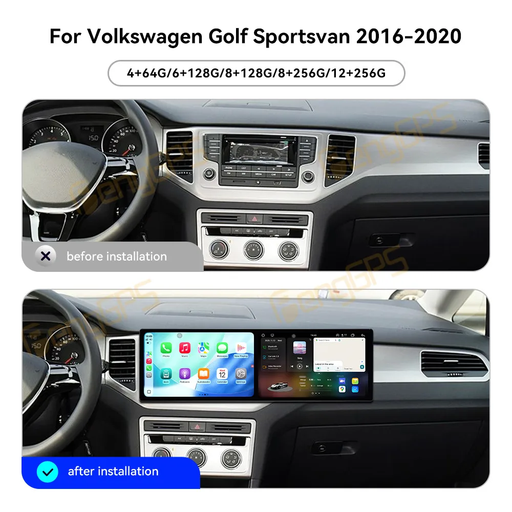 Android 15 Dual 10.1" Car Radio For Volkswagen Golf Sportsvan 2016-2020 Car GPS Navigation Multimedia Player Auto Video Stereo view 2