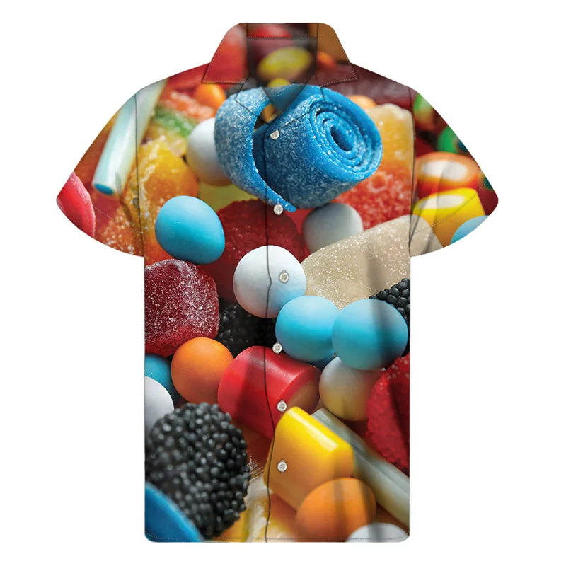 Colorful Candy Lollipop Hawaiian Shirt For Men 3D Print Fudge Lapel Shirts Harajuku Fashion Short Sleeve Street Button Blouse