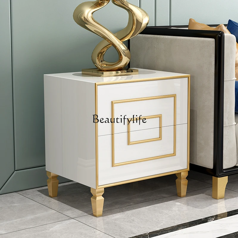 

04Modern Simple American Bedroom Storage Locker Painted Mini Bedside Cabinet