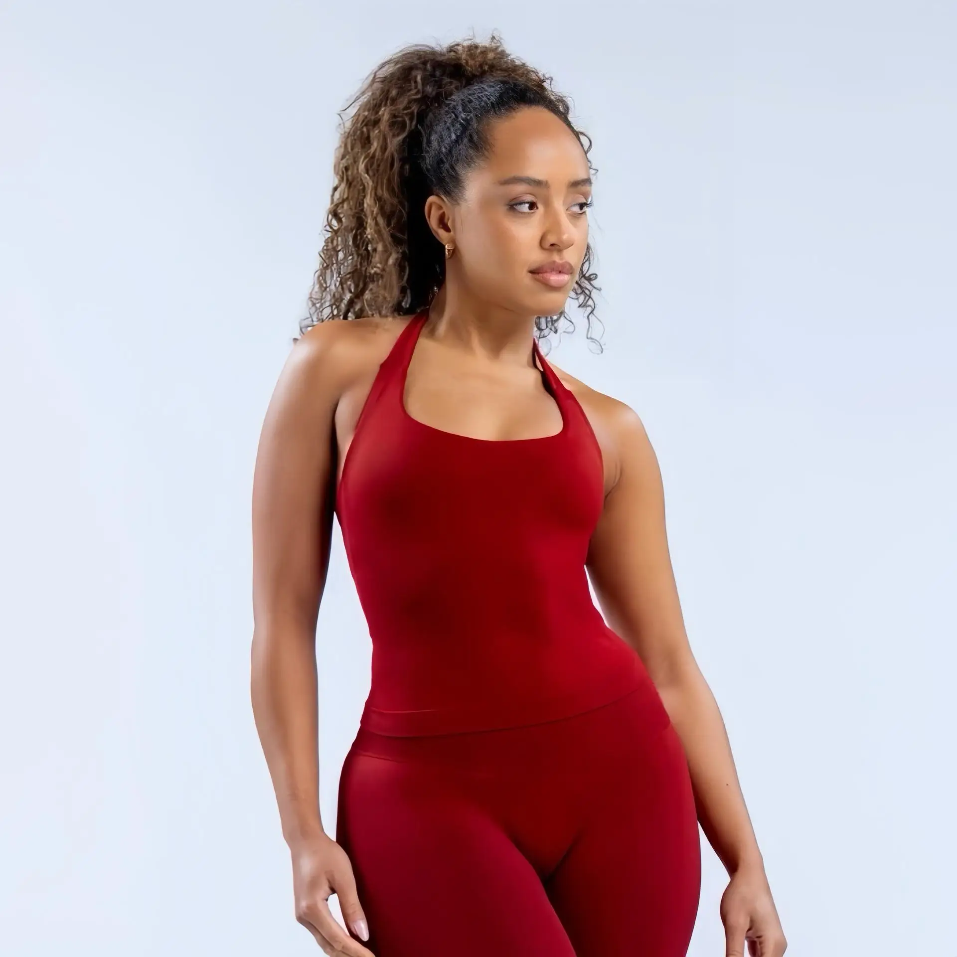 

Sexy Hanging Neck Sports Bra Built-in Pads Highly Elastic Fitness Yoga Vest Halter Top Gym Clothes Pilates Tank Tops For Women