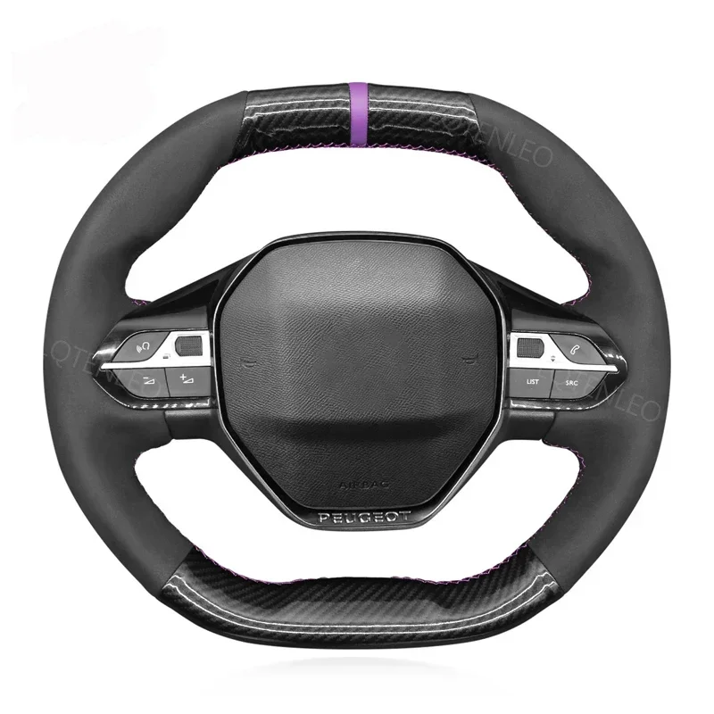 Black Artificial Carbon Suede Soft Car Steering Wheel Cover For Peugeot 208 308 2008 3008 4008 508 5008 Partner Rifter 2016-2022