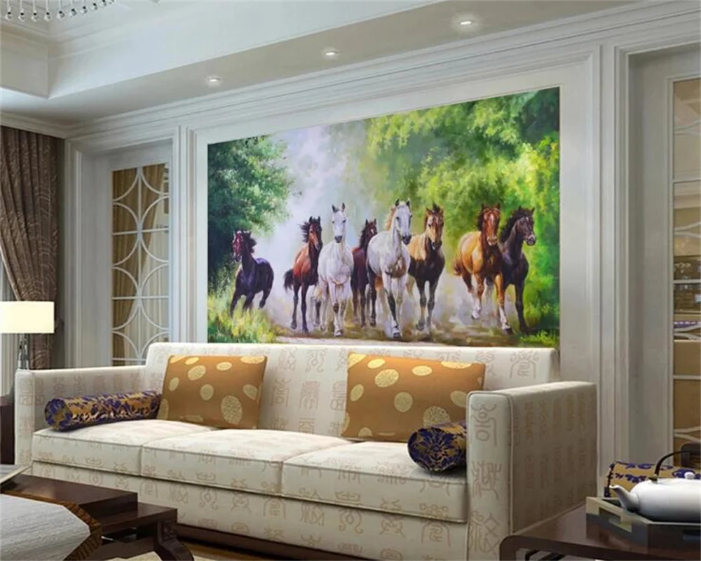 Papel De Parede Customized Wallpaper Eight Horse Oil Painting Living Room TV Sofa Background Wall Home Decor Mural Papier Peint