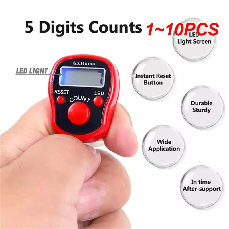 1~10PCS Finger Counter w/ Compass Islamic Tasbih Bead 5 Digital LED Electronic Handheld Tally Counter Clicker  counter ring