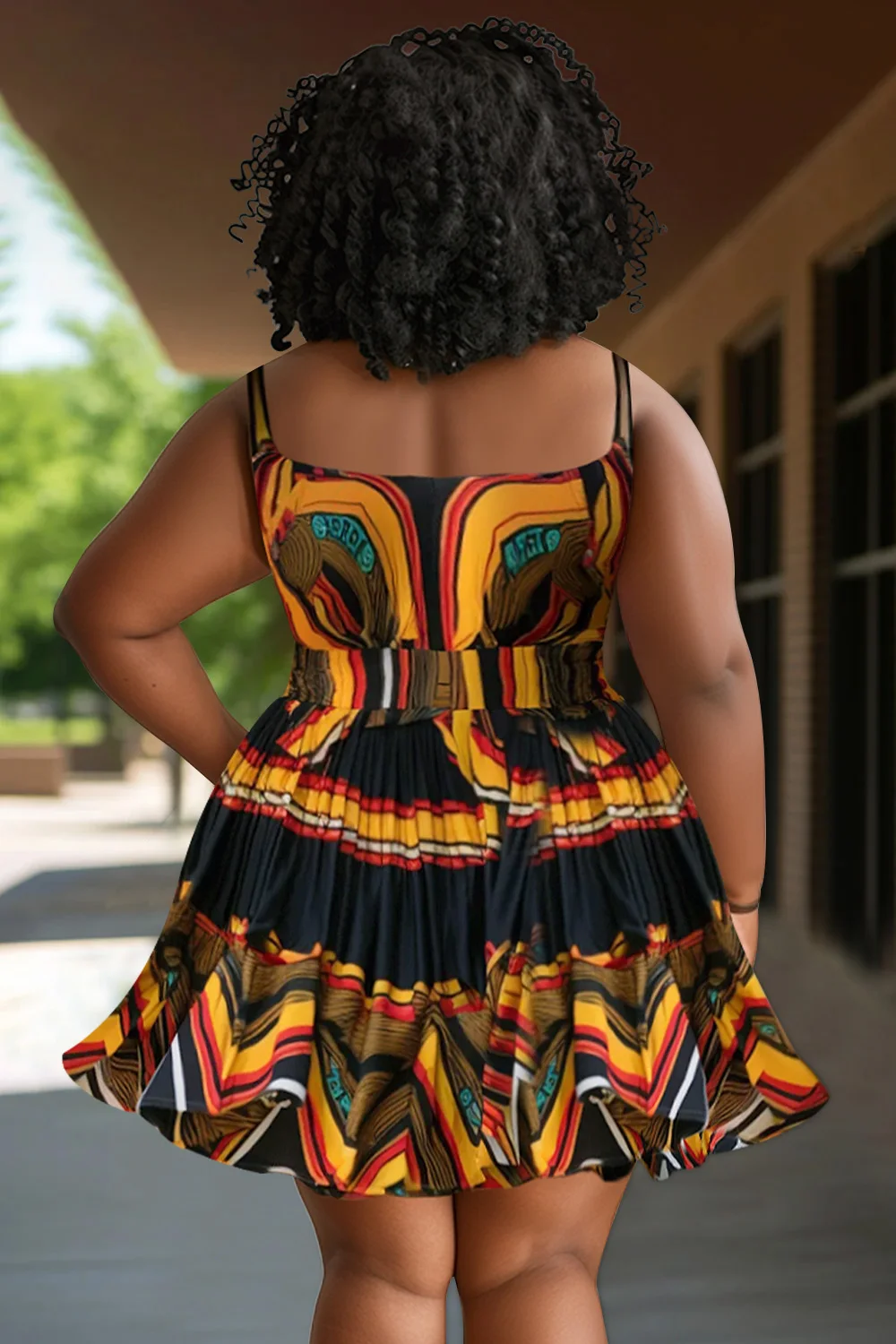 Plus Size Beach Multicolor African Ankara V Neck Swimsuit Fabric Swimwear Dress
