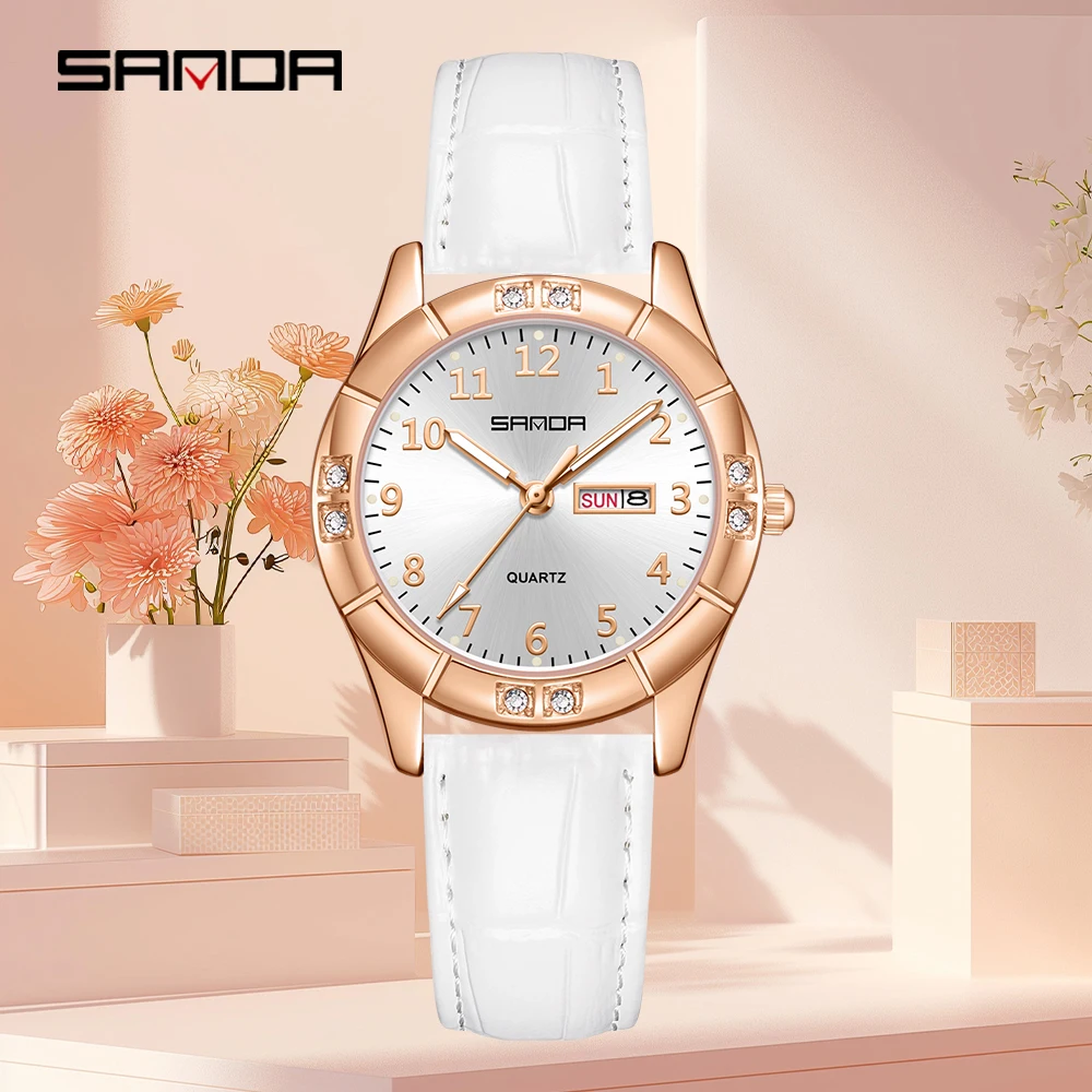 Sanda New Fashionable Elegant Design Round Dial Waterproof Quartz Movement Business Women's Simulated Watch