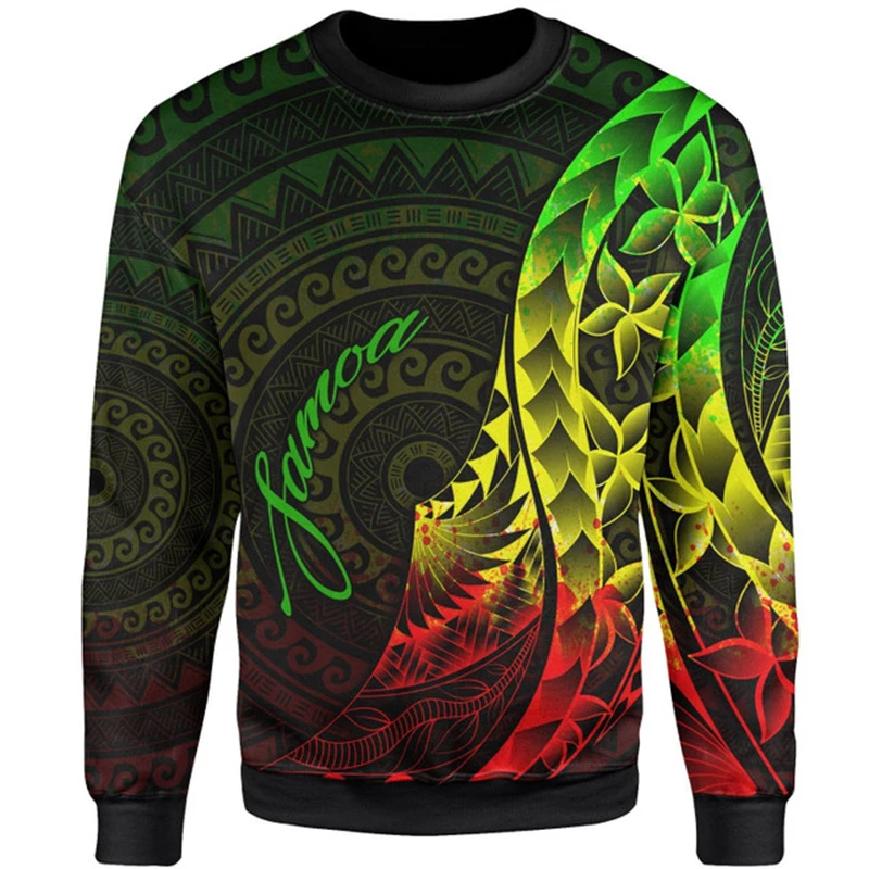 3D Printed American Samoa Tribal Styles Sweatshirts For Men Women Polynesian Samoa Emblem Graphic Round Neck Hoodies Kids Tops