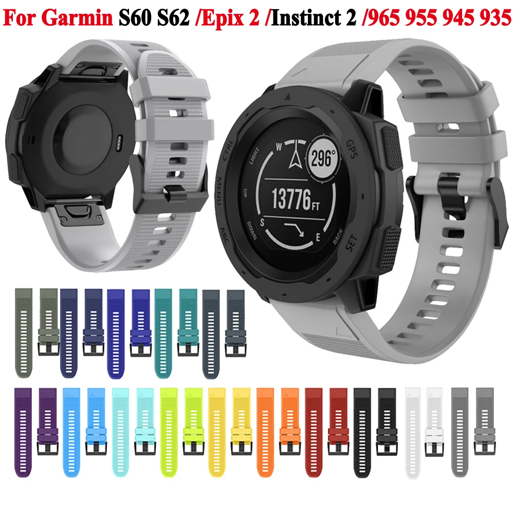 Silicone Strap For Garmin Instinct S62 S60 Epix 2 Forerunner 965 955 Solar 935 945 LTE Quick Release 26 22mm Bracelet Watchband