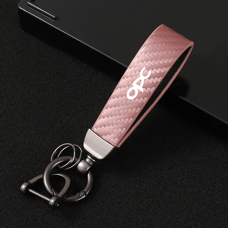 Car Carbon Fiber Leather Rope Keychain Key Ring for Opel OPC Car Accessories