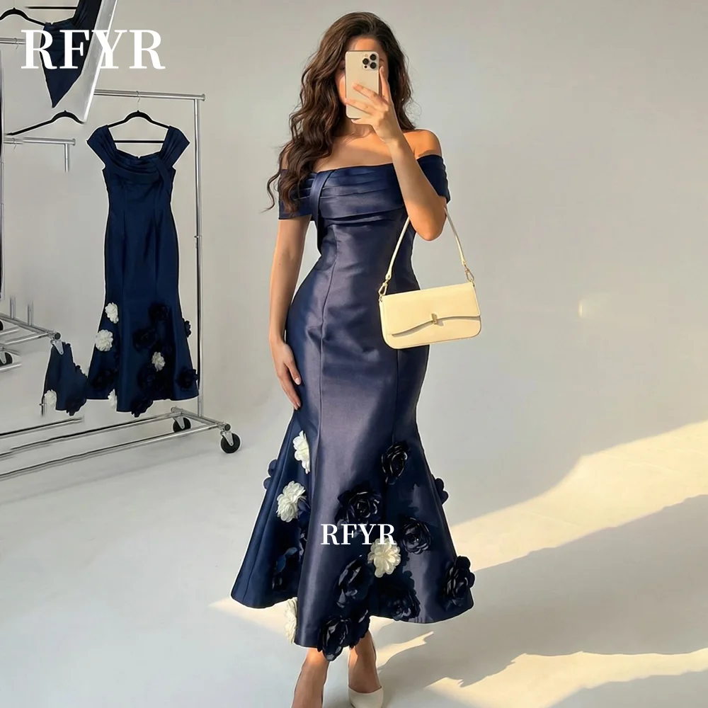 

RFYR Off Shoulder Evening Dress with 3D Flowers Prom Dress Trumpet Party Dress for Arabic Women vestidos Customized