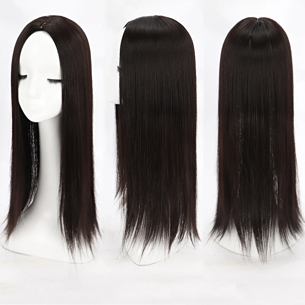 Invisible Natural Straight Wig Piece Female Top Hair Piece For Asian Top Wig High Temperature Silk 35/55cm Synthetic Hair Patch images - 6