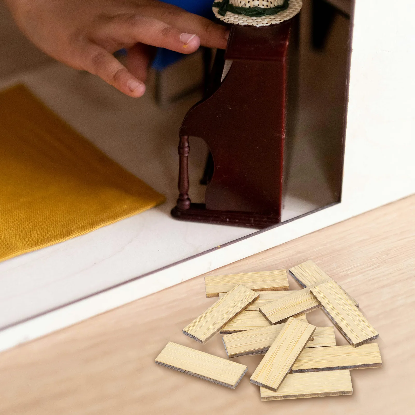 

48 шт. миниатюрных напольных панелей из бамбукового дерева для кукольного домика, прочные реалистичные доски для декора миниатюрного дома, напольное покрытие для кукольного домика