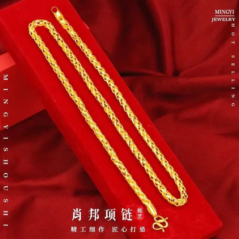 

9999 24K real gold necklace boss BOSS chain leader Chopin Fried Dough Twists gold necklace gold jewelry