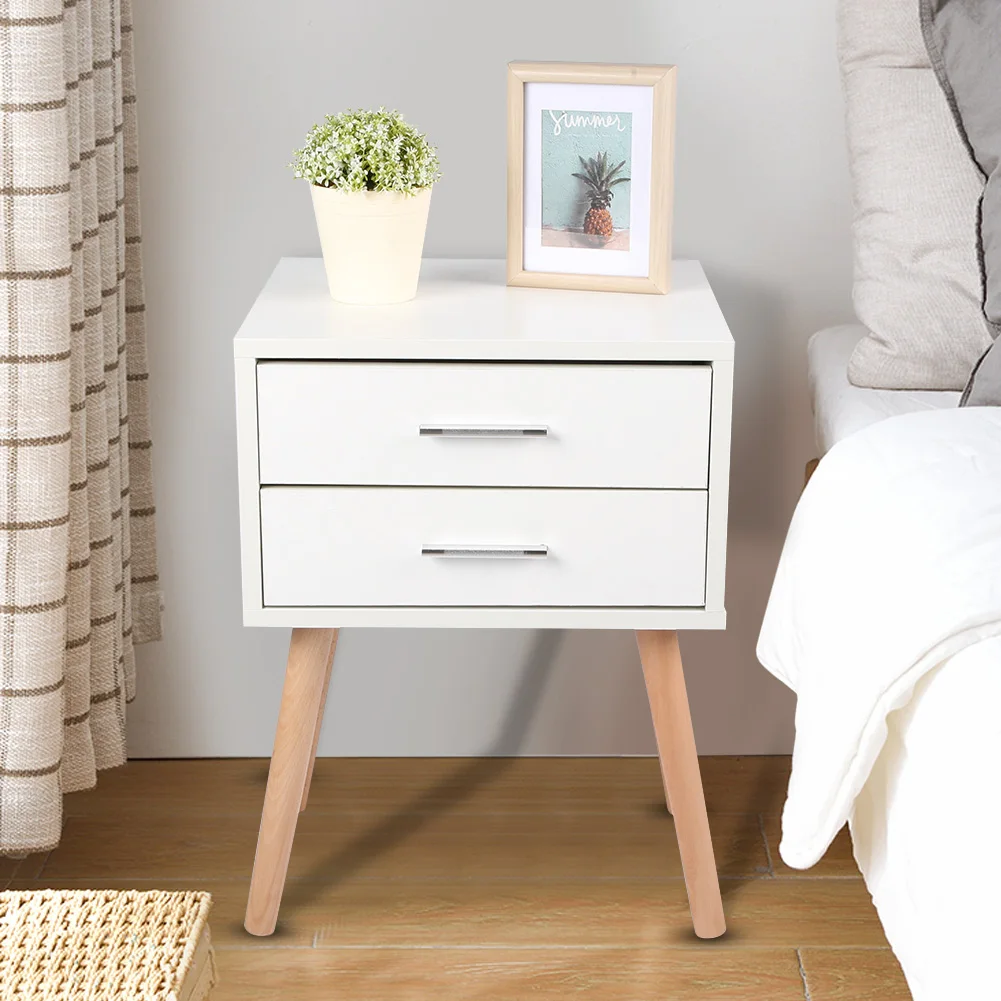 Bedside Table End Tables Storage Unit Stable Bedside Table with Two Drawers Floor Cabinet Bedroom Nightstand Storage Organizer