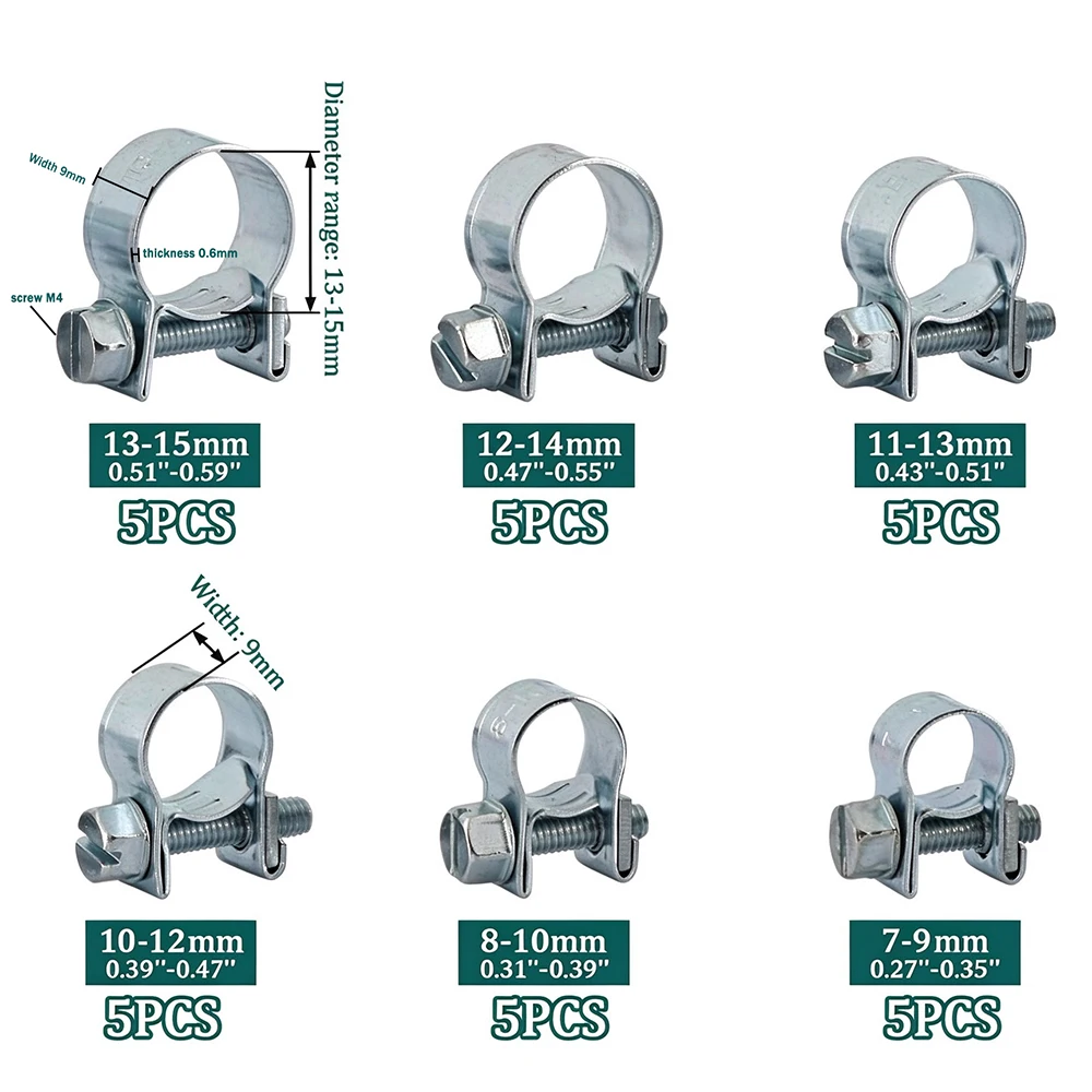 30Pcs 7-15mm Fuel Injection Gas Line Hose Clamps Clip Pipe Clamp Kit, Hoses Clamps Sleeving,for Automotive Diesel Petrol Pipe