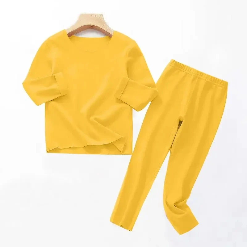 

Boys Girls Autumn Winter Warm Clothing Set Home Interior Warm T-shirt Pants Soft and Elastic Solid Color Loungewear Suit