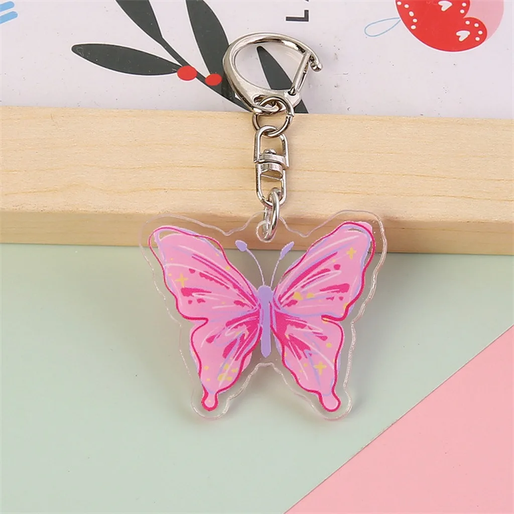 PVC Butterfly Keychain Pendant for Women Birthday Party Wedding Gift Acrylic Pendant for Backpack Bag Earphone Case Filler 1Pcs