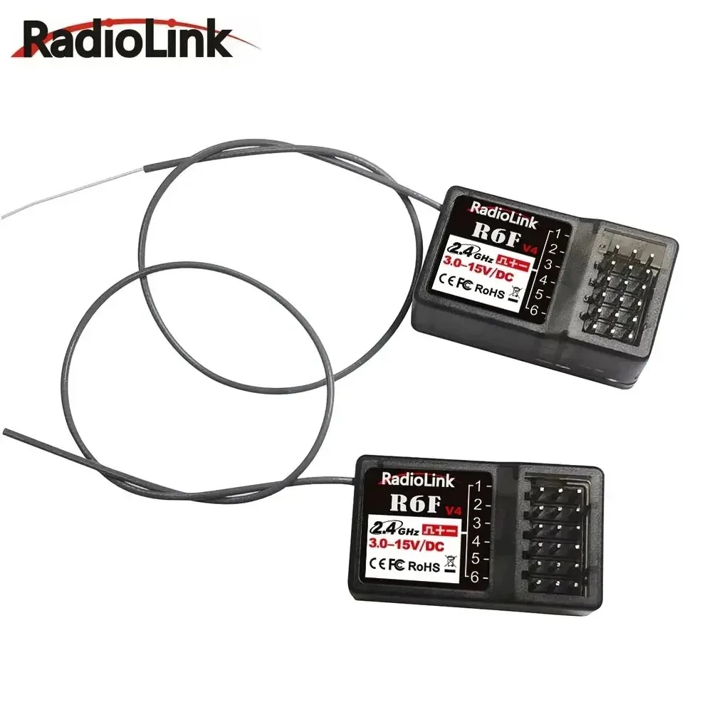 Radiolink R6F 6-kanaals 2,4 GHz ontvanger voor RC auto en boot radiozender afstandsbediening compatibel met RC6GS V2 RC4GS V
