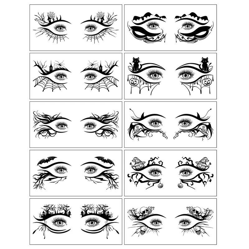 10pcs/Pack Waterproof Eyeshadow Face Tattoos For Women Eyeliner Temporary Tattoo Stickers for Halloween Stage Performances