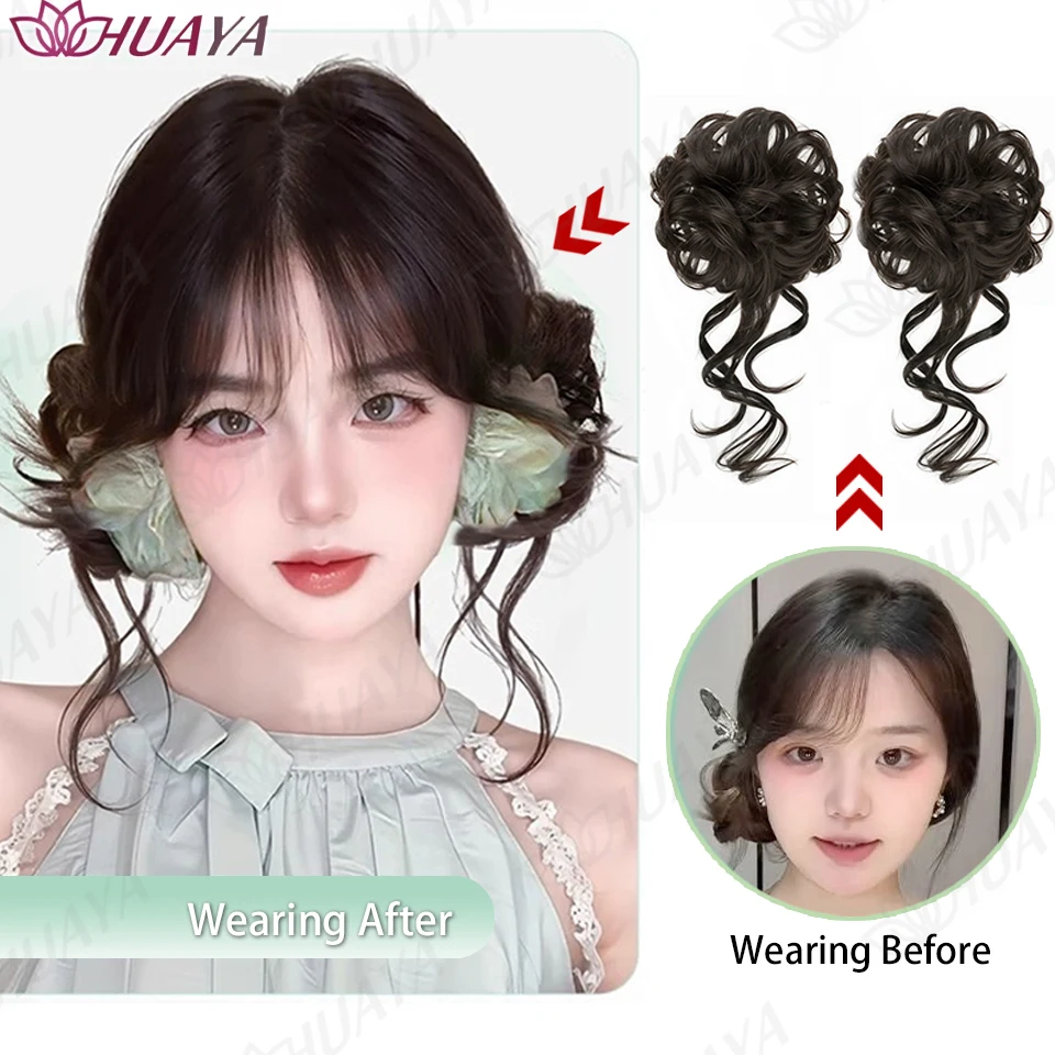 Synthetic Messy Bun Hairpiece for Women Curly Hair Scrunchie Extension Tousled Chignon Updo Party Hair Accessories