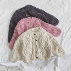 Girls' Sweater Coats 2024 Spring Autumn New O-neck Solid Soft Knitted Cardigan Korean Children's Casual Loose Sweaters