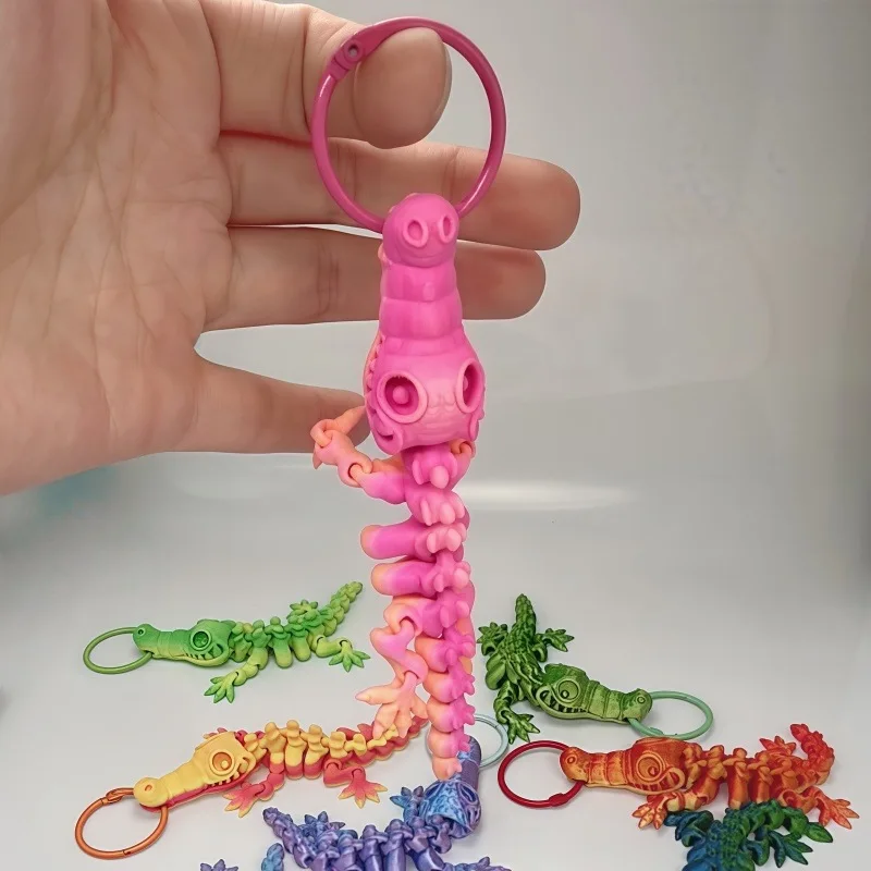 14cm 3d impresso crocodilo esqueleto chaveiro pingente engraçado articulações móveis animal pingente presente de halloween mochila pingente