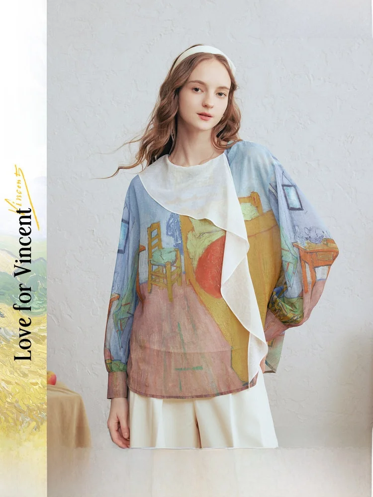 

Artistic Style Printed Shirt Women's Spring 2026 New Two-Piece Set with Sash Loose Fit Long Sleeve Polyester Fiber Citywalk