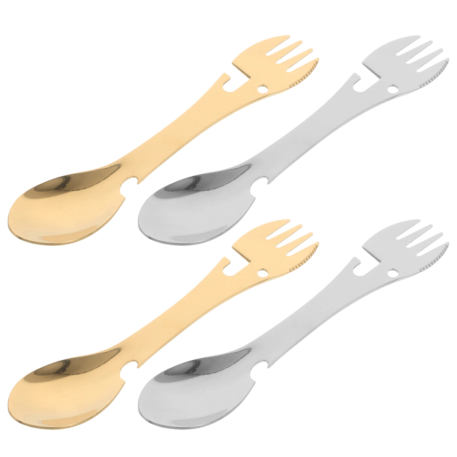 

3pcs Stainless Steel Multifunctional Spoon Fork Bottle Opener Outdoor Camping Utensil Set Lightweight Travel Backpacking Picnics