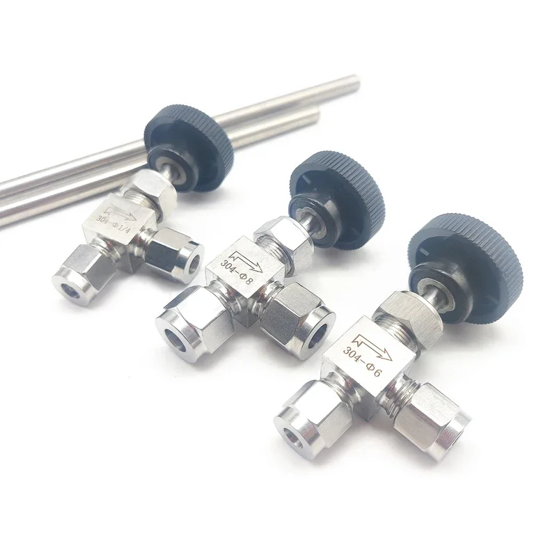 304 Stainless steel needle valve double ferrule 6mm 8mm 10mm gas path right angle type globe valve