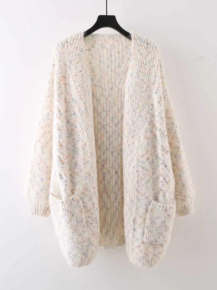 

plus Size Slimming Mid-Length Knitted Jaet Thiened Sweater Cardigan Women's Faion Commute Sle V-Ne A-Line Outerwear
