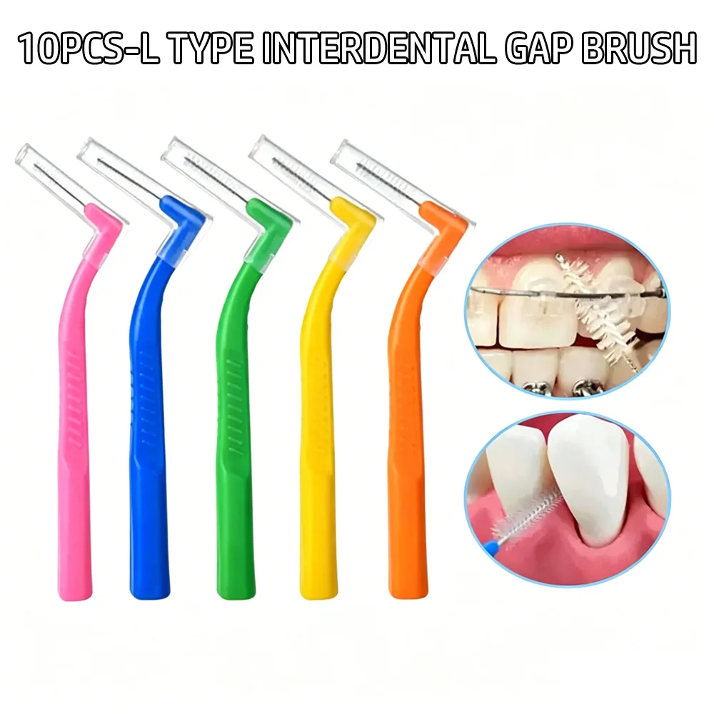 10Pcs L-Type Interdental Brush - Soft Bristle Teeth Gap Cleaner for Braces & Orthodontic Care
