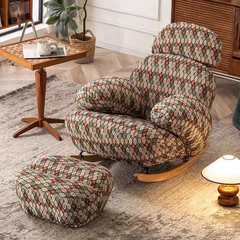 Ergonomic Recliner Wood Chair Living Room Reading Nordic Puffs Rocking Chair Mobile Comfy Relax Sillon Reclinables Furniture