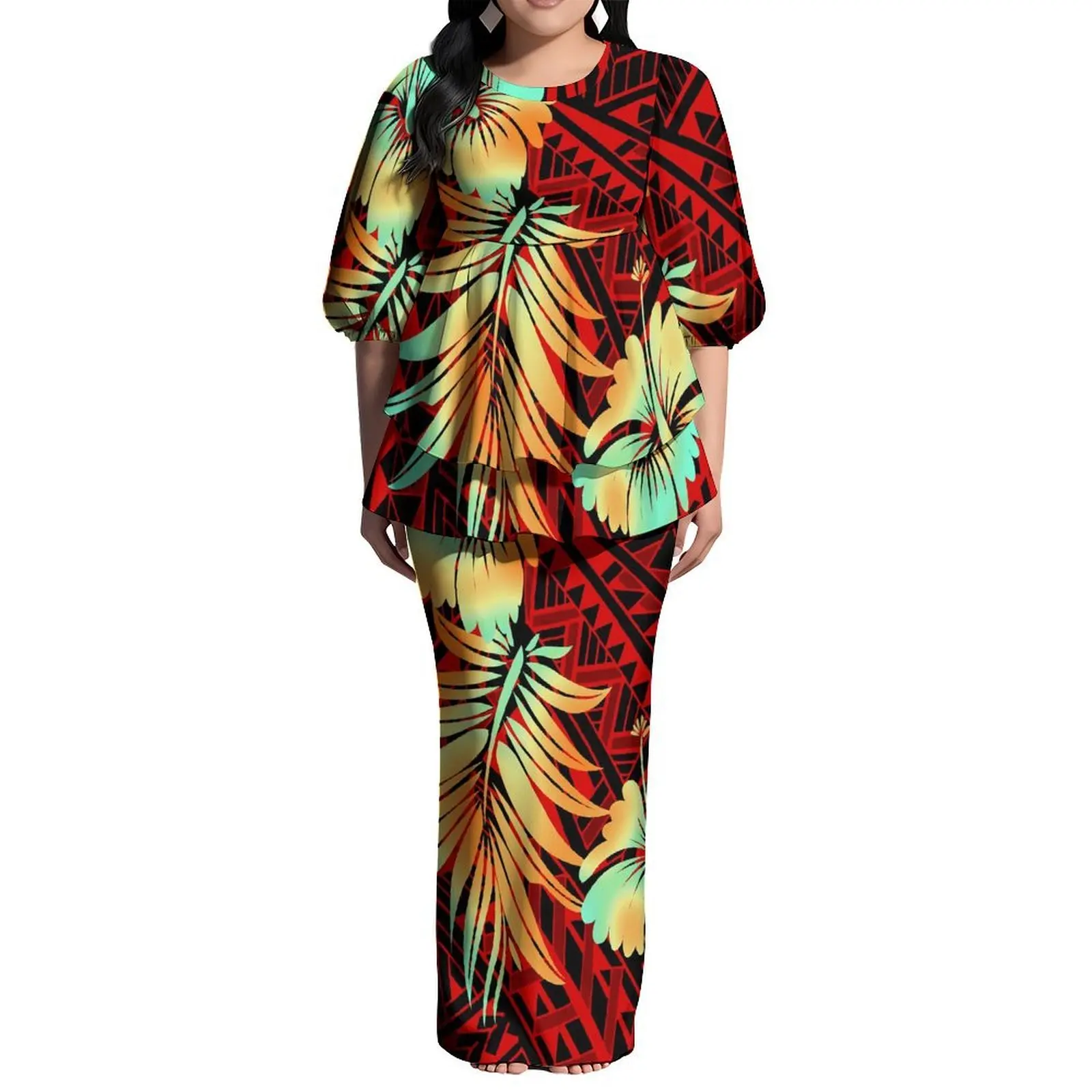 

Puletasi Summer Women'S Polynesian-Style Round-Neck Bubble Sleeve Dress Custom Casual Retro Comfortable Party Festival Dress