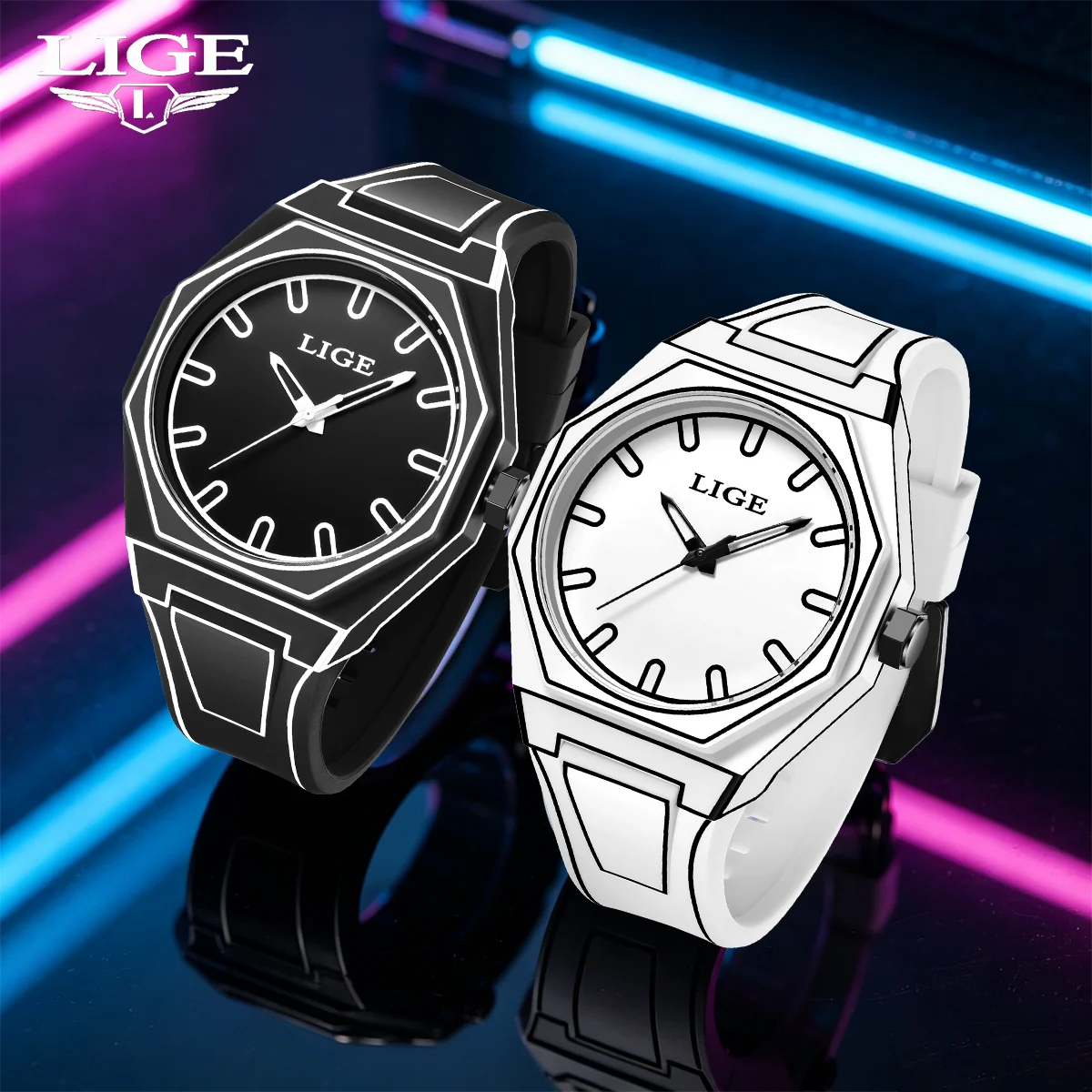 LIGE 2pcs Man Watch Fashionable New Couple's Versatile Minimalist Quartz Watch Set Perfect for Daily Wear Gatherings Halloween