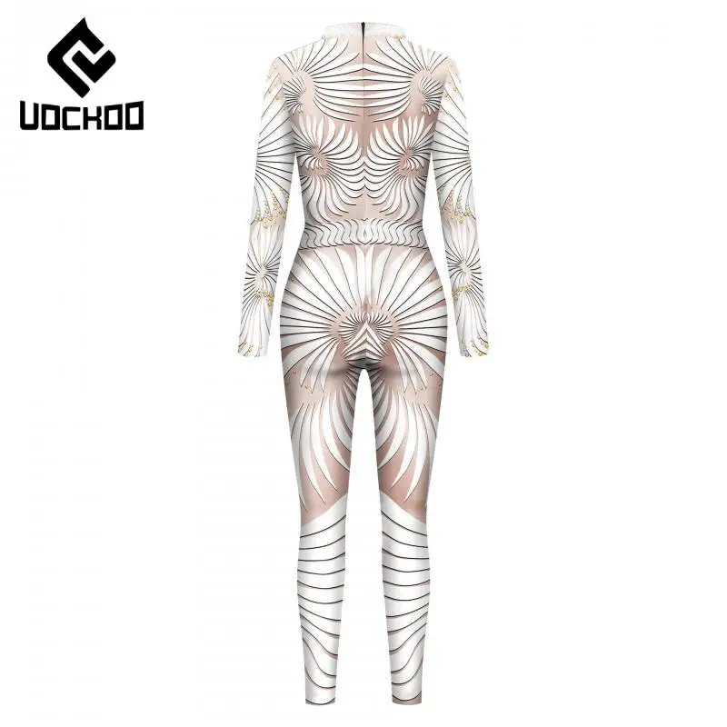 White Printed Sexy Jumpsuit for Women Carnival Party Cosplay Costume Fashion Sexy Bodysuit Stage Performances Zentai Clothes